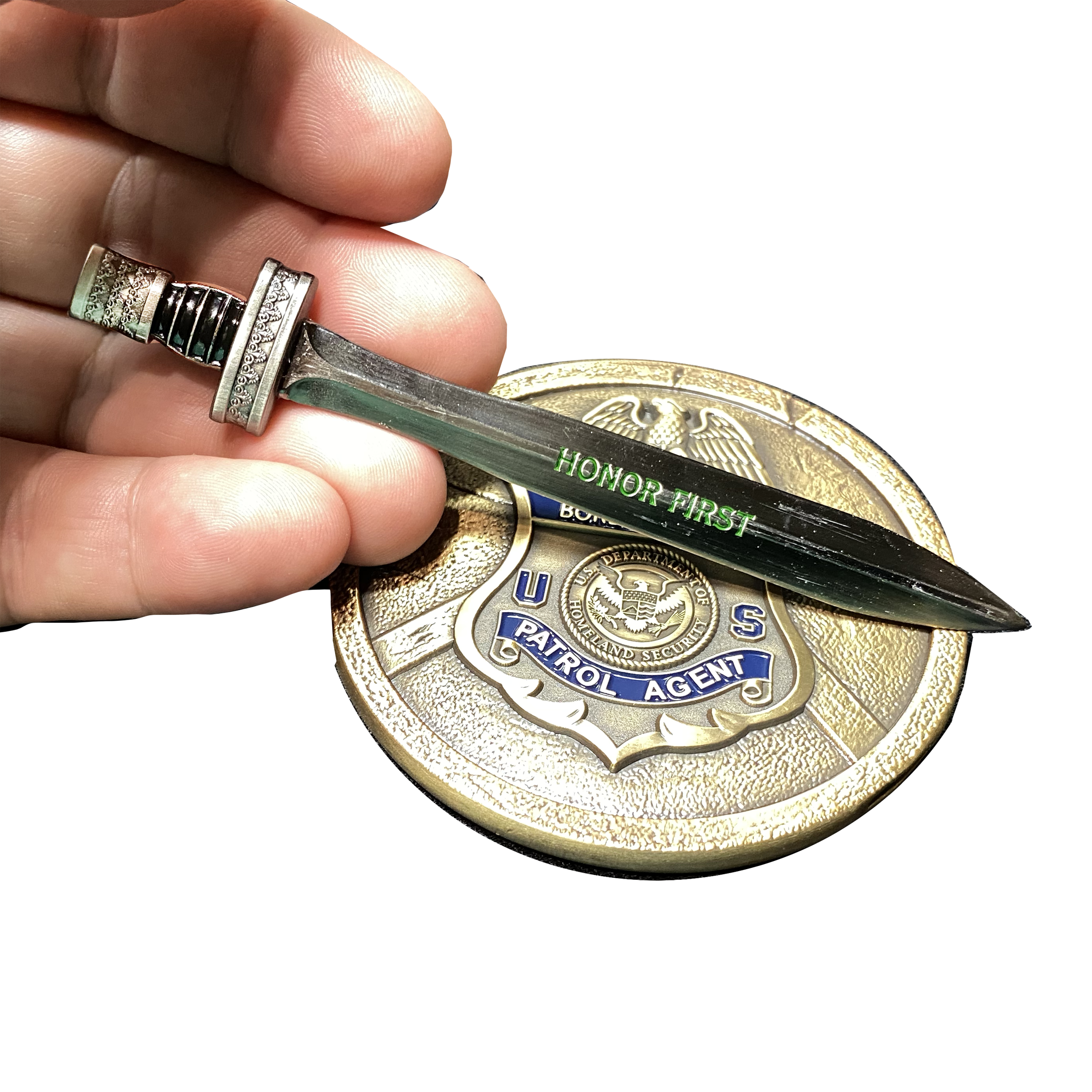 CL14-08 Border Patrol Agent CBP Honor First Shield with removable Sword Challenge Coin Set BPA